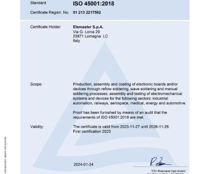 Elemaster received the ISO 45001:2018 certification